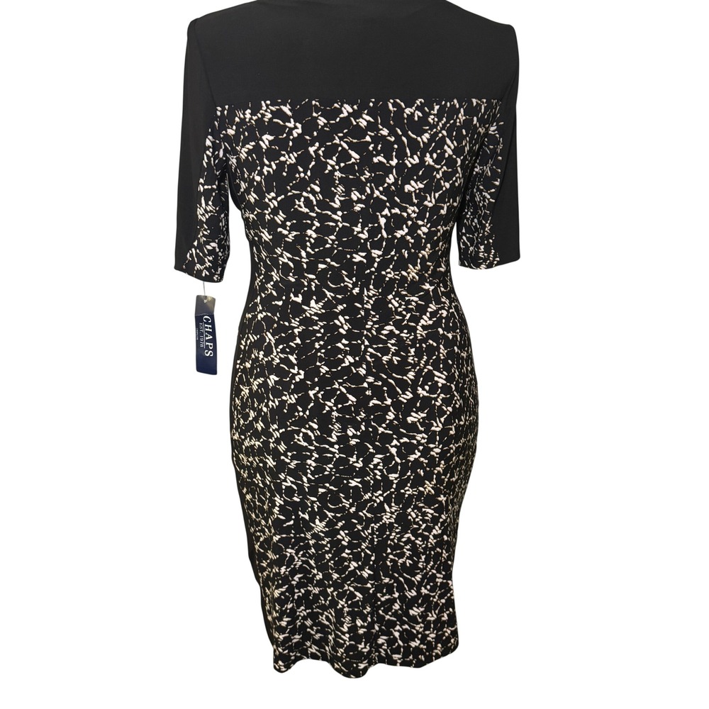 Chaps Women's Black Abstract Print Ruched Sheath‎ Dress Size L NWT - Picture 2 of 6